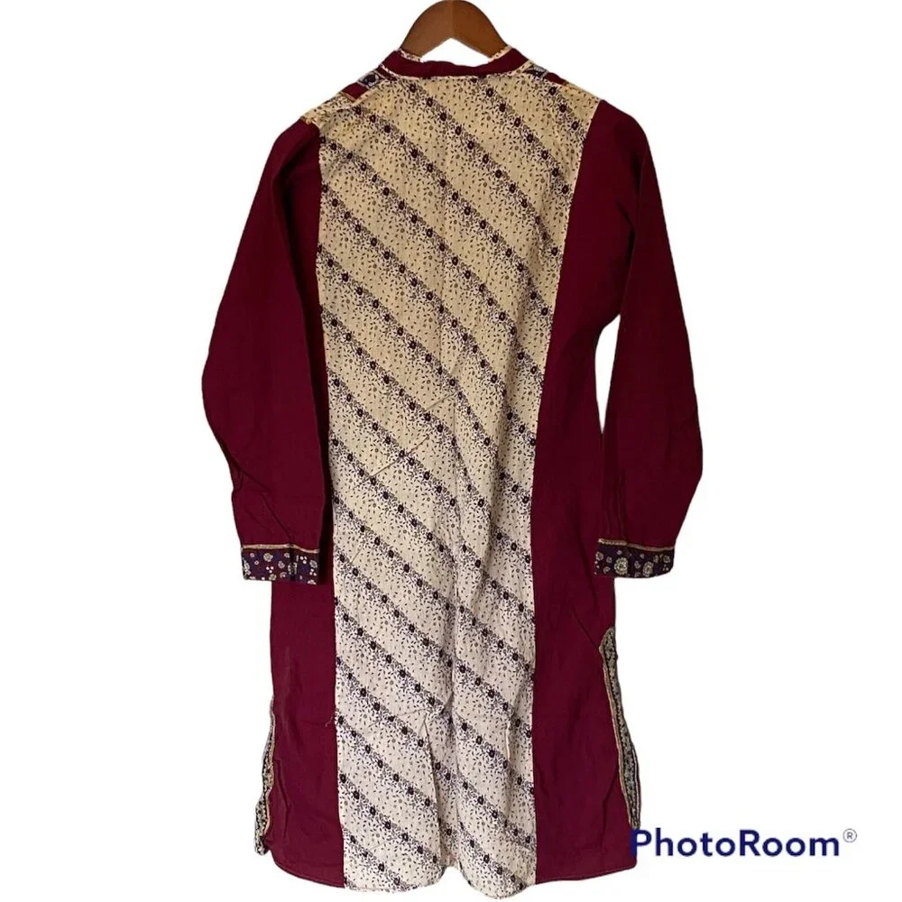 Women's M Maroon Long Sleeve Cotton Pakistani Indian Style Dress Punjabi Party - Picture 8 of 13